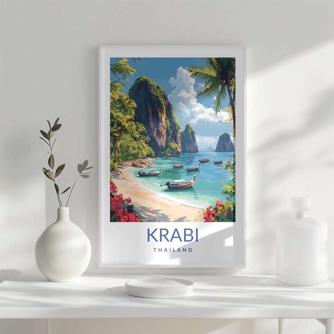 Krabi Thailand Tropical Beach Longtail Boats Coast Travel Poster - Image 2