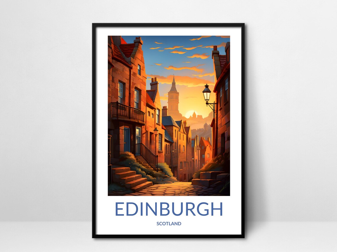 Edinburgh Sunset Street Poster Warm Glow In Scotland Historic Neighborhood Atmospheric Old Town Art Print Scottish Cityscape Golden Hour