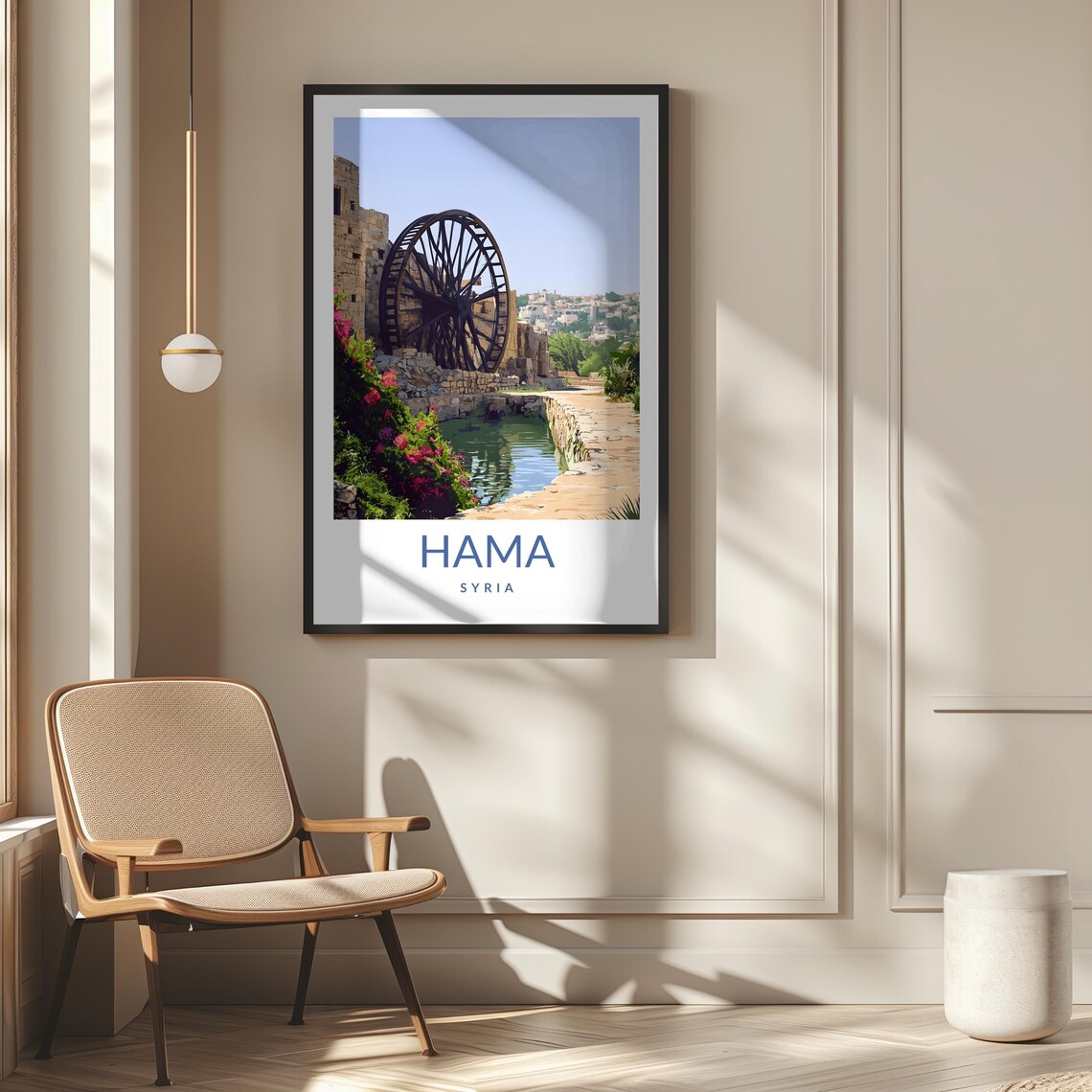 Hama Syria Historic Water Wheel Noria Landmark Travel Poster - Image 2