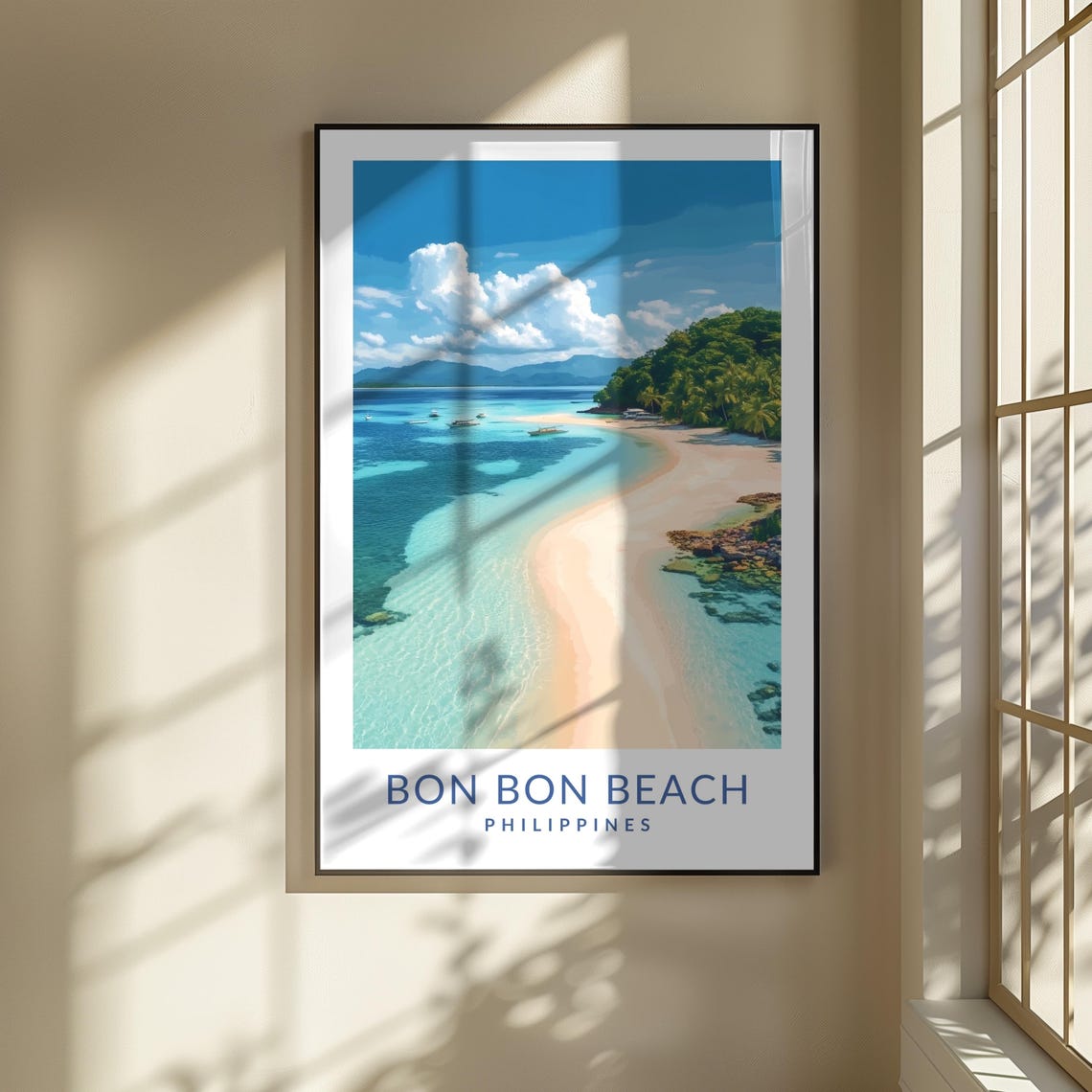 Bon Bon Beach Philippines Sandbar Aerial Tropical Travel Poster - Image 3