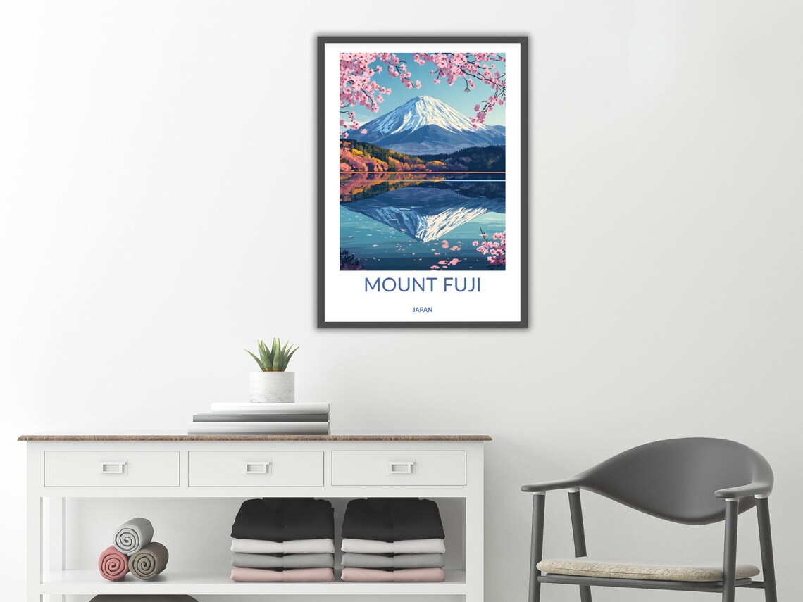 Mount Fuji Japan Cherry Blossoms Lake Reflection Travel Poster - Image 2