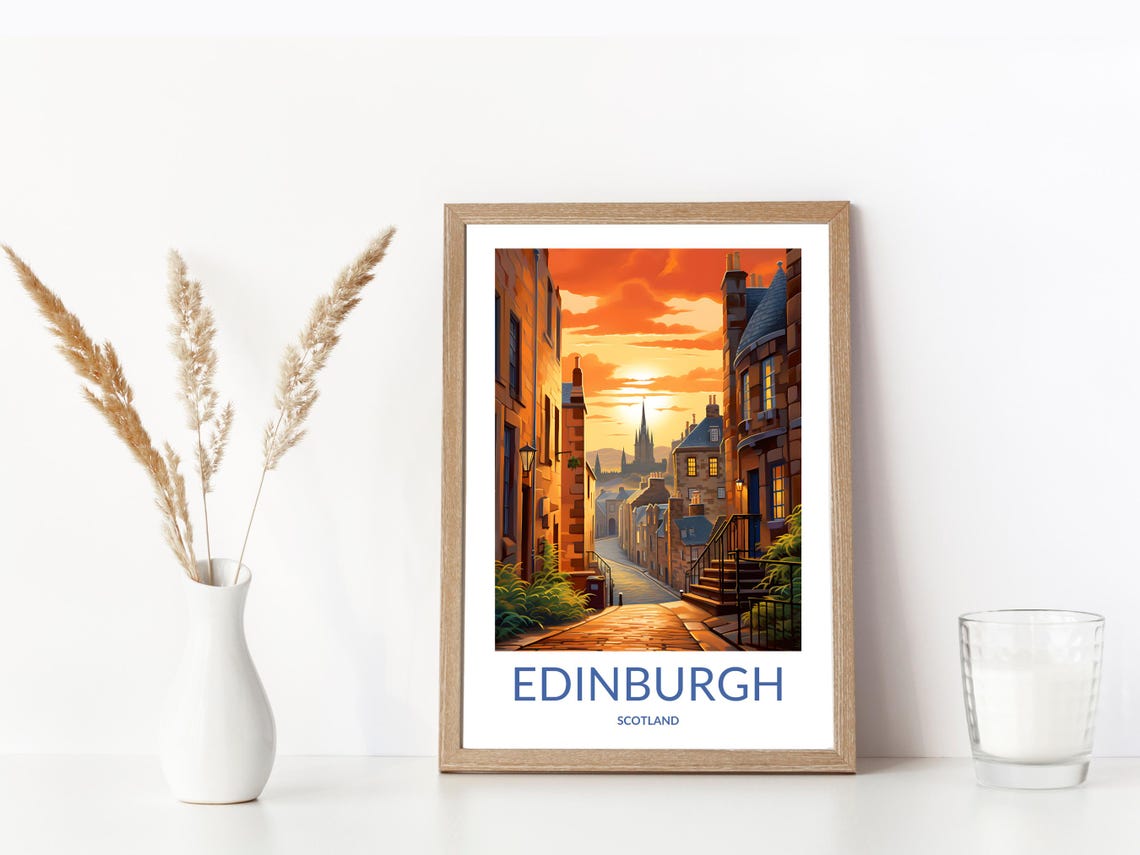 Edinburgh Scotland Historic Street Sunset Evening Glow Poster - Image 3