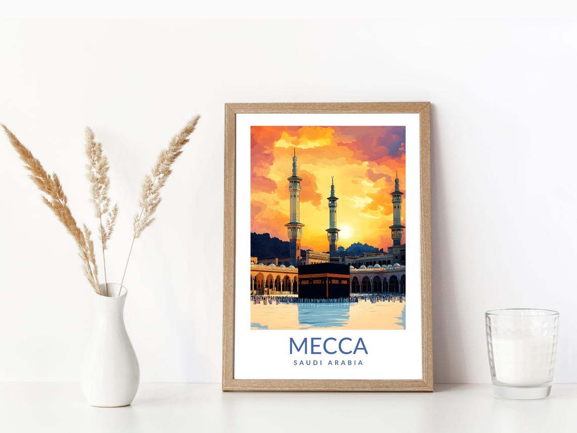 Mecca Saudi Arabia Kaaba Sunset Vintage Travel Poster Islamic Art - Image 3