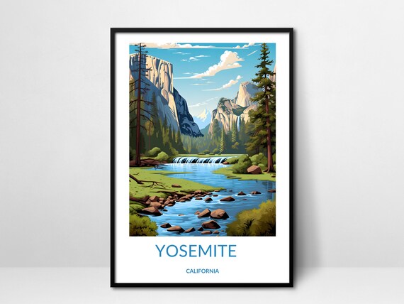 Yosemite Waterfall Cascade El Capitan Pines California Nature Poster