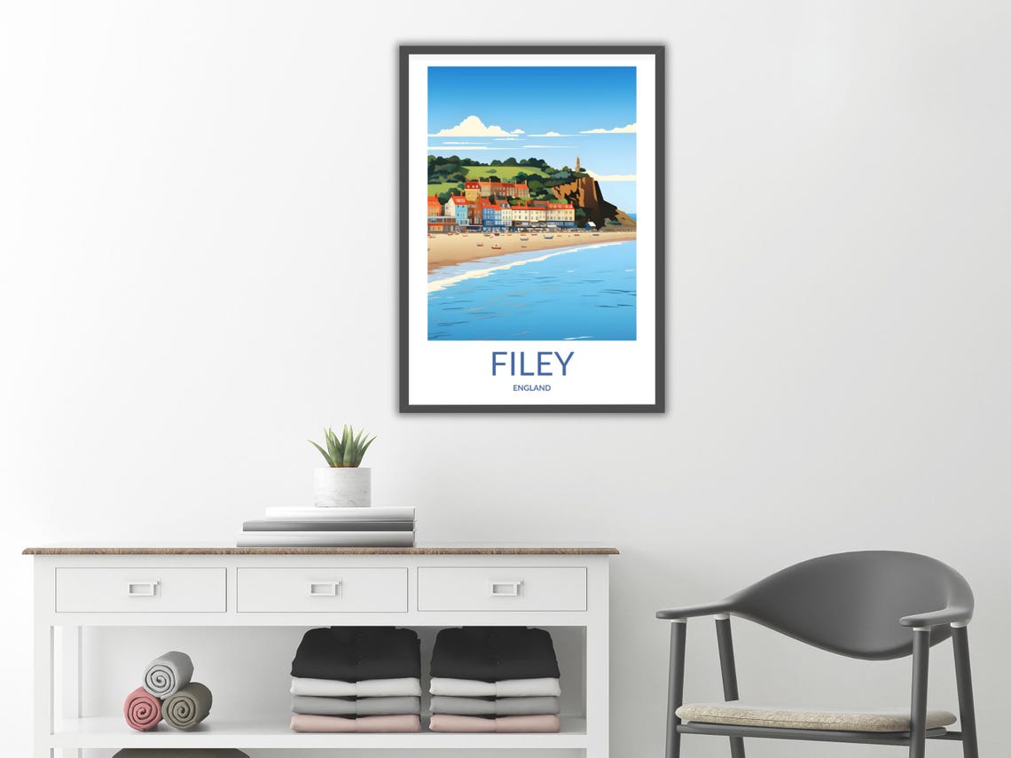 Filey England Bay Beachfront Houses Sunny Day Seaside Poster - Image 2