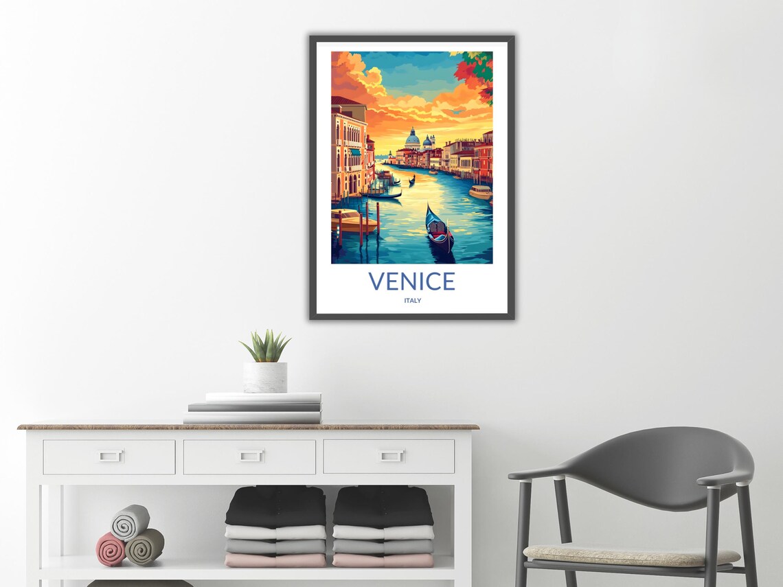 Venice Italy Grand Canal Sunset Gondolas Vintage Travel Poster - Image 2