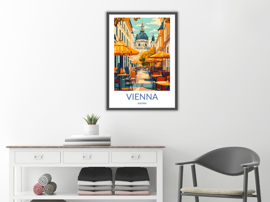 Vienna Street Art Austria City Print European Cafe Poster Vienna Outdoor Cafe Historic Vienna Streets Travel Wall Art - Image 2
