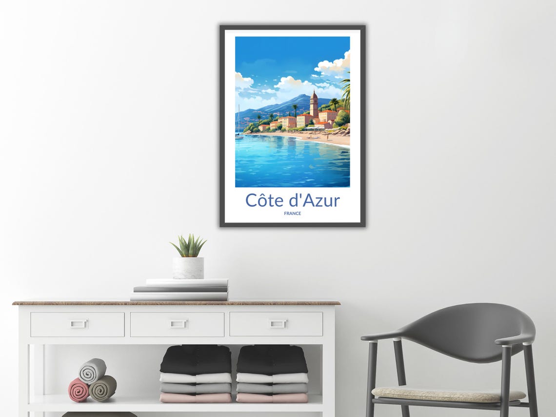 Cte Dazur Travel Poster French Mediterranean Seaside Wall Art Scenic Coastal Village Print European Beach Town Decor France Travel Art - Image 2