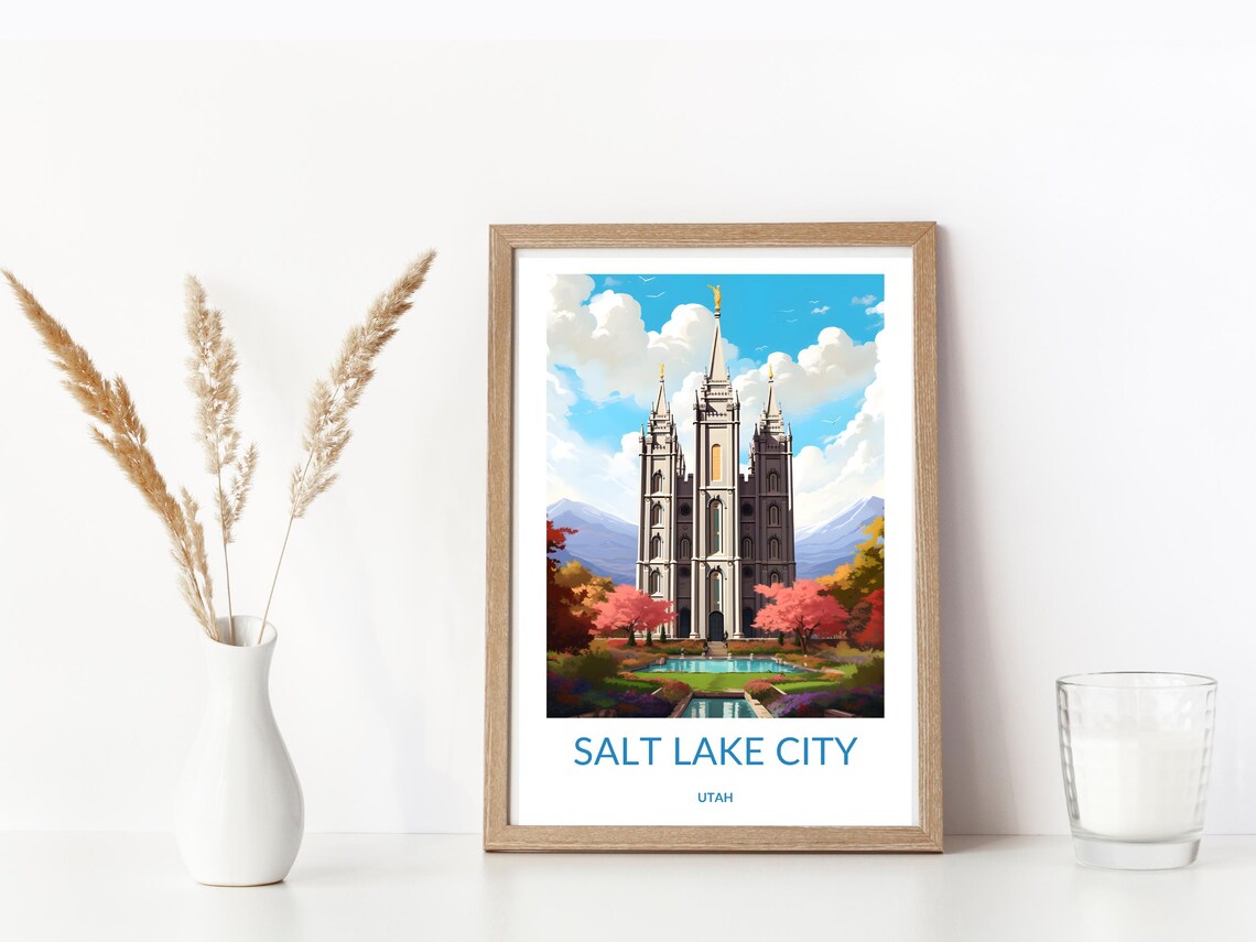 Salt Lake City Utah Temple Gardens Mountain View Travel Poster - Image 3