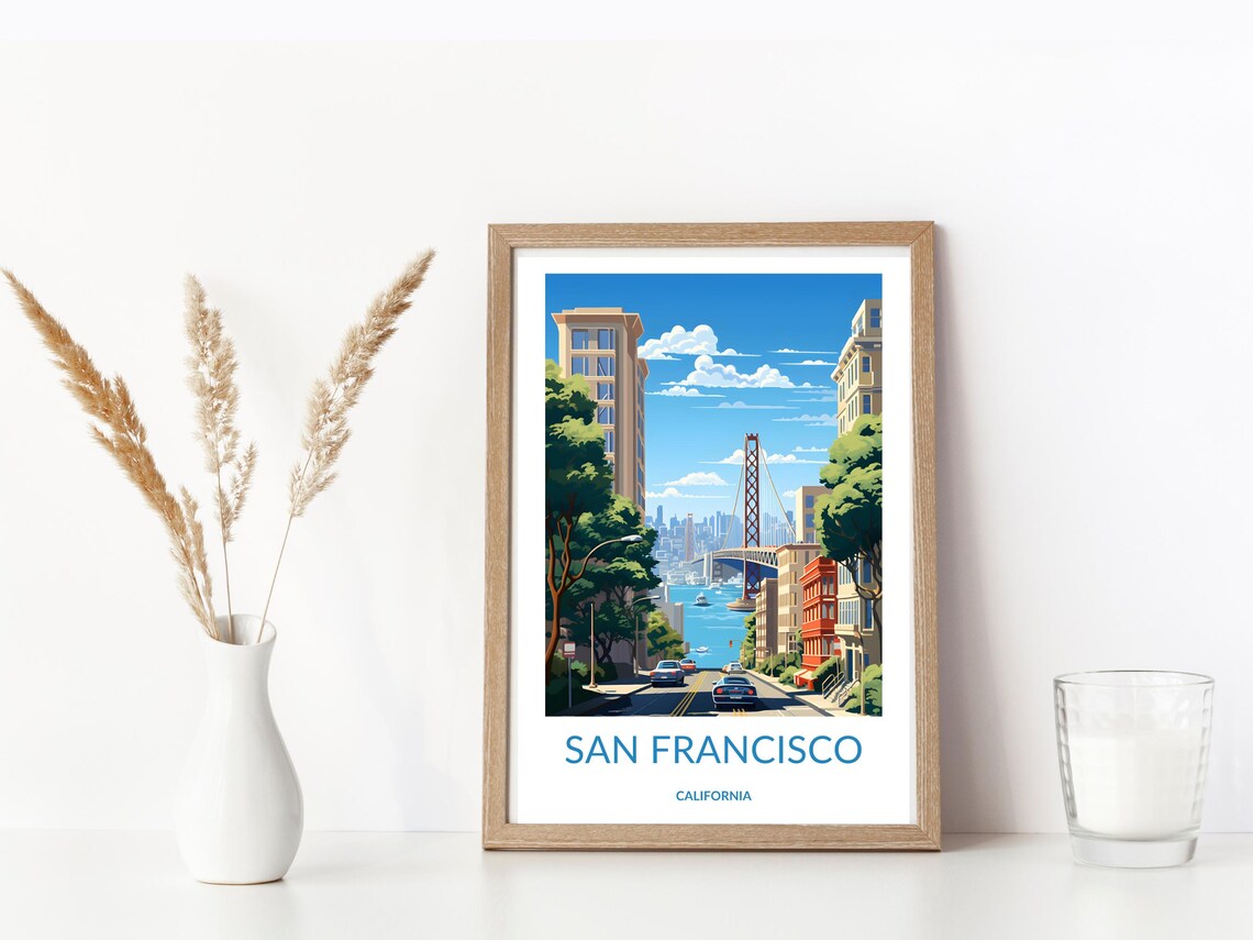 San Francisco California Bay Bridge City Street View Travel Poster - Image 3