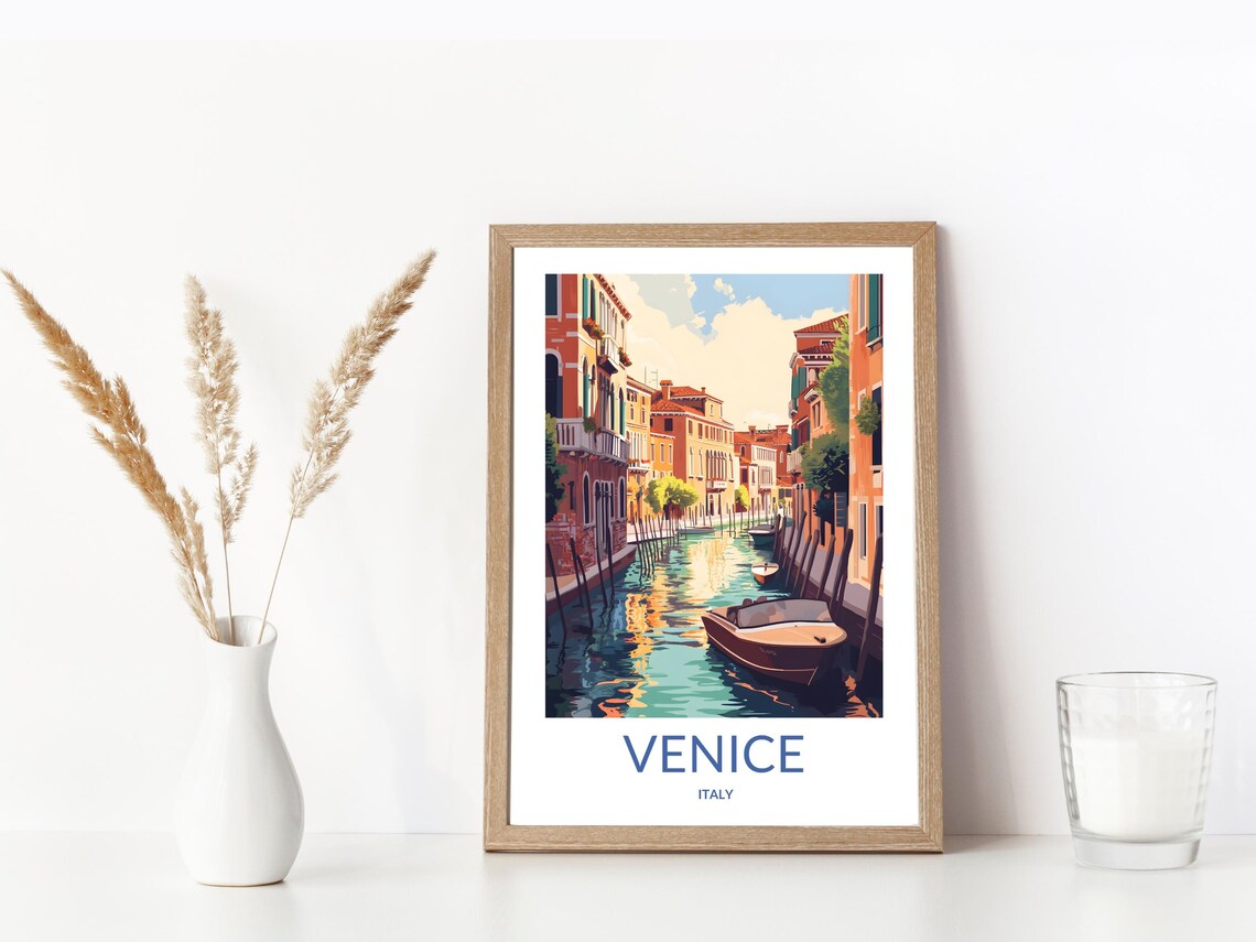 Venice Italy Grand Canal Boat and Colorful Buildings Travel Poster - Image 3
