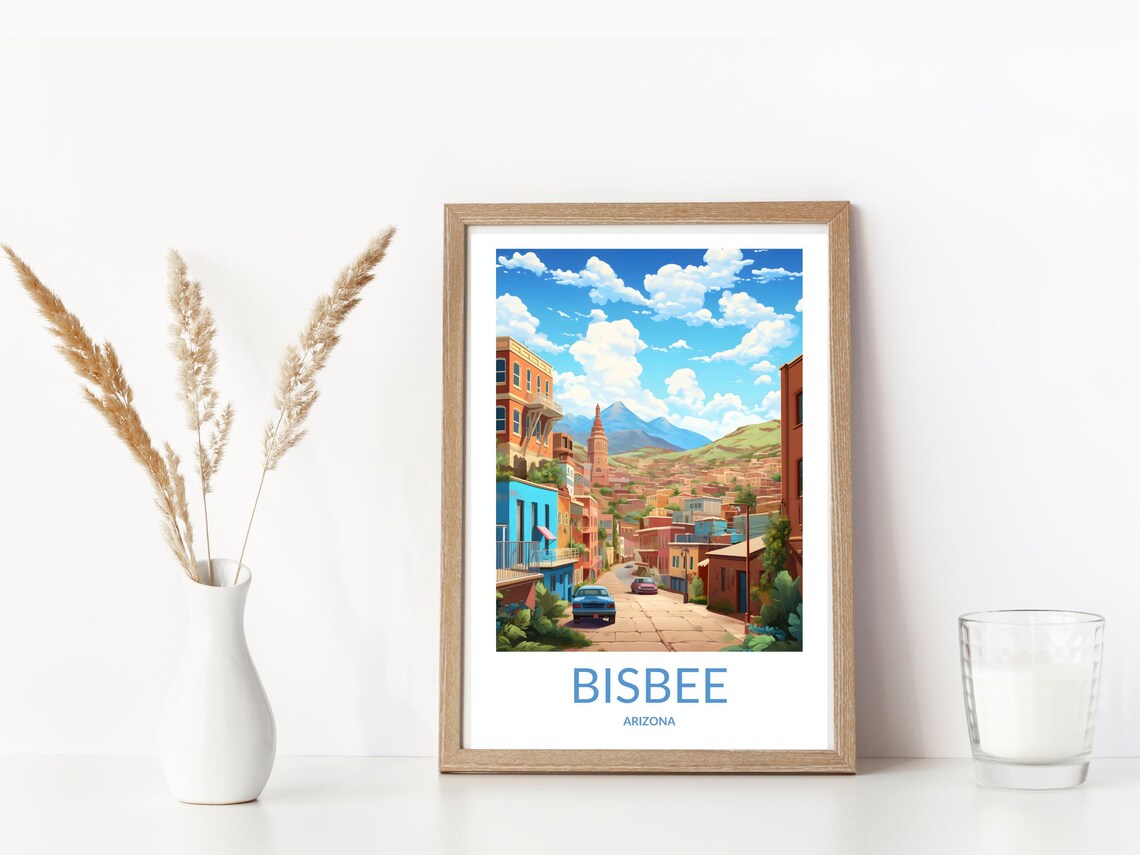 Bisbee Arizona Historic Street Church Spire Cityscape Poster - Image 3