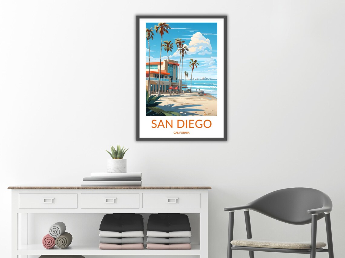 San Diego California Palm Beach Ocean View Building Scene Poster - Image 2