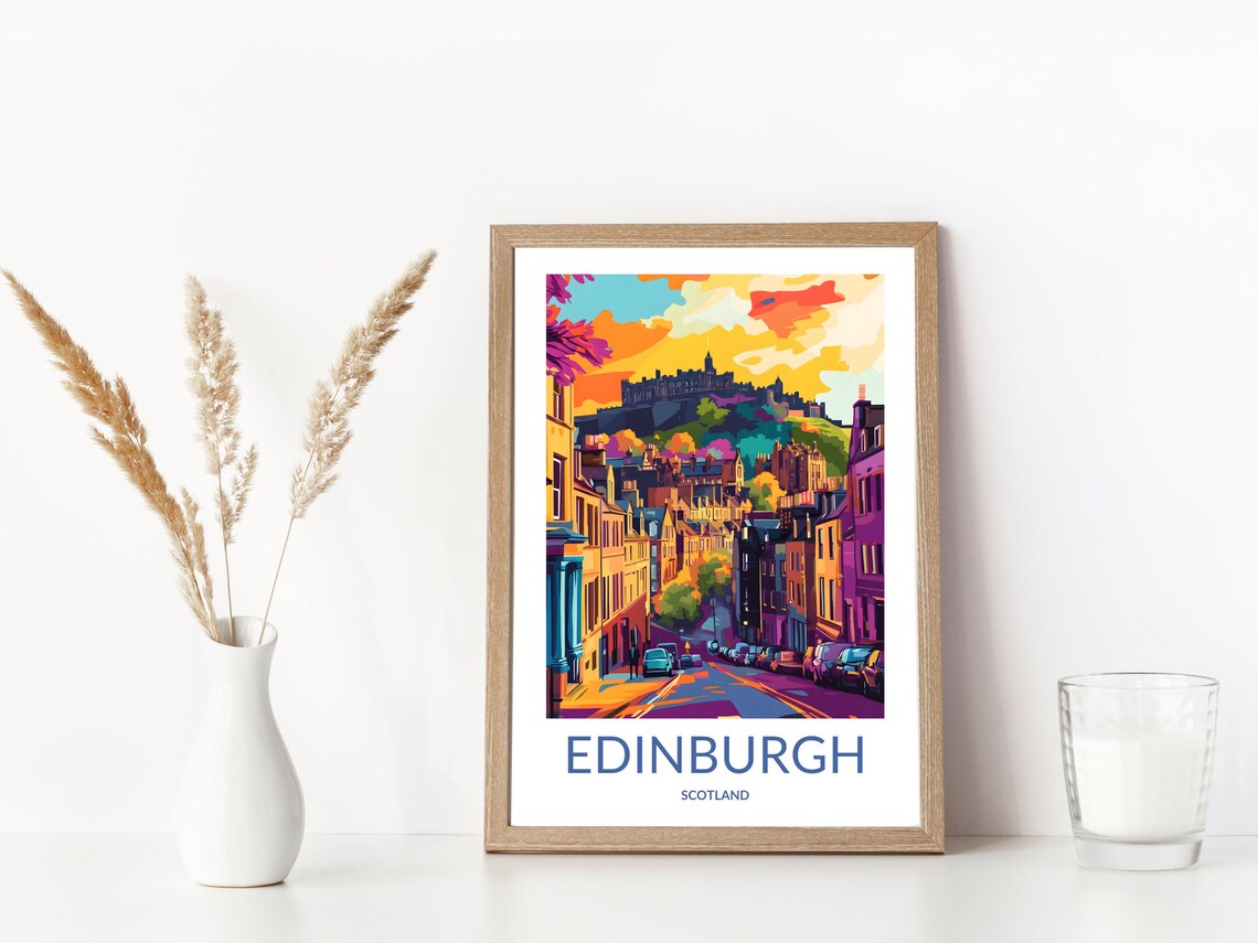Edinburgh Scotland Castle Vibrant Cityscape Street Art Poster - Image 3