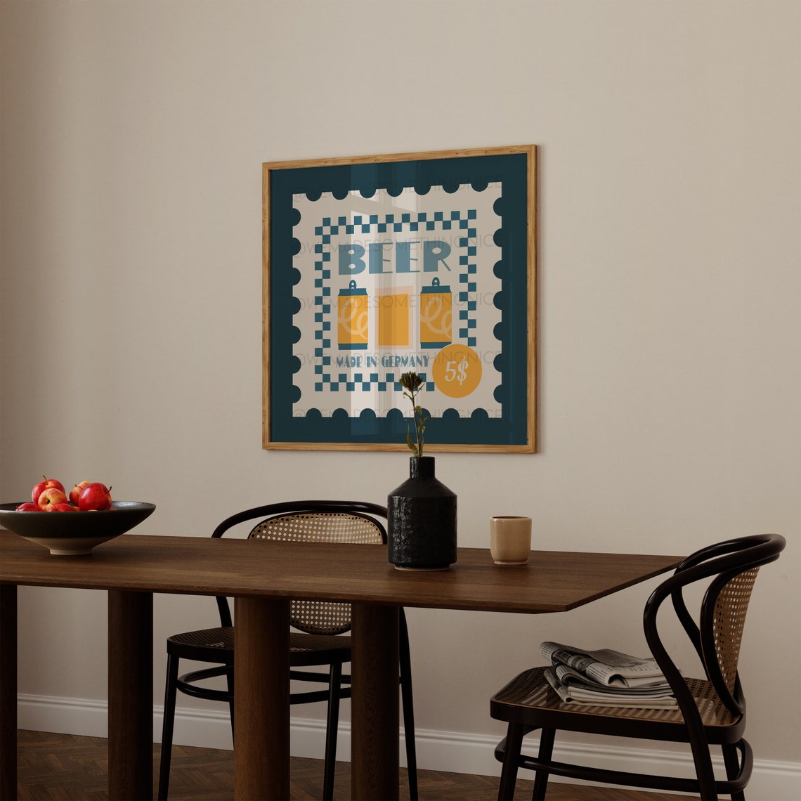 Beer Made In Germany Retro Postage Stamp Golden Steins Bar Poster - Image 2