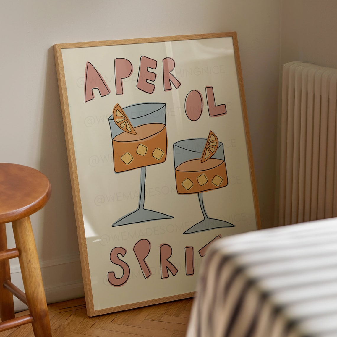 Aperol Spritz Two Glasses Retro Cocktail Illustration Poster - Image 3