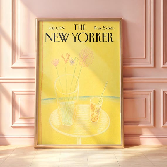 Vintage New Yorker Floral Sketch Poster Minimal Still Life Wall Art Soft Botanical Drawing Print Modern Magazine Cover Decor