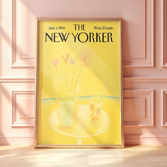 Vintage New Yorker Yellow Floral Sketch Vase Minimalist Poster