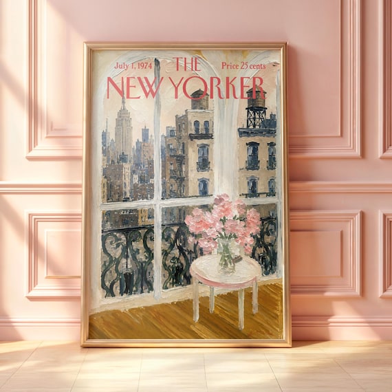 The New Yorker July 1974 Manhattan Window Skyline Floral Poster