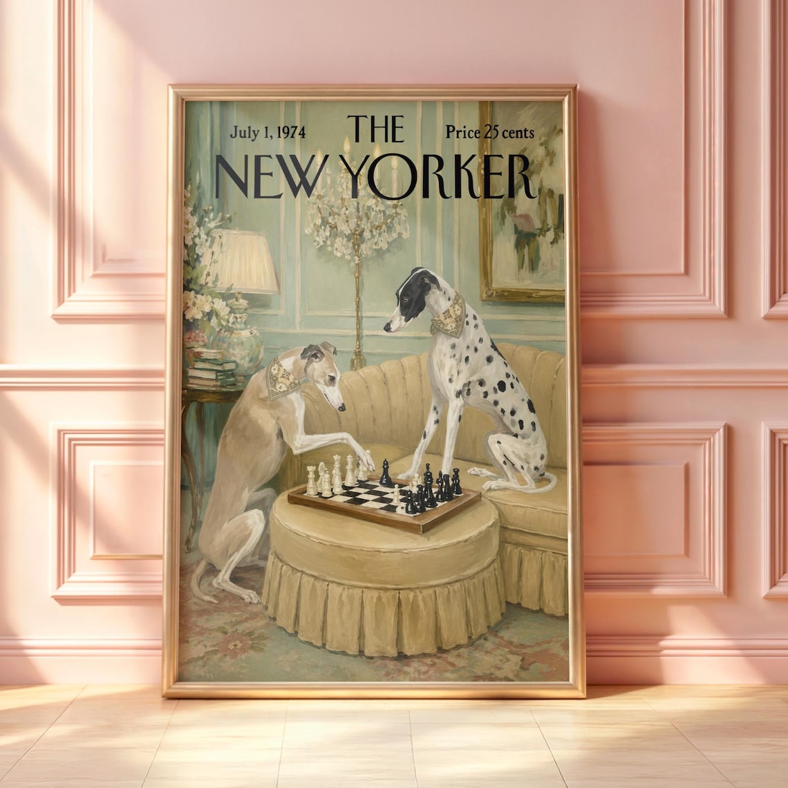 July 1 1974 The New Yorker Dogs Playing Chess Elegant Cover Poster