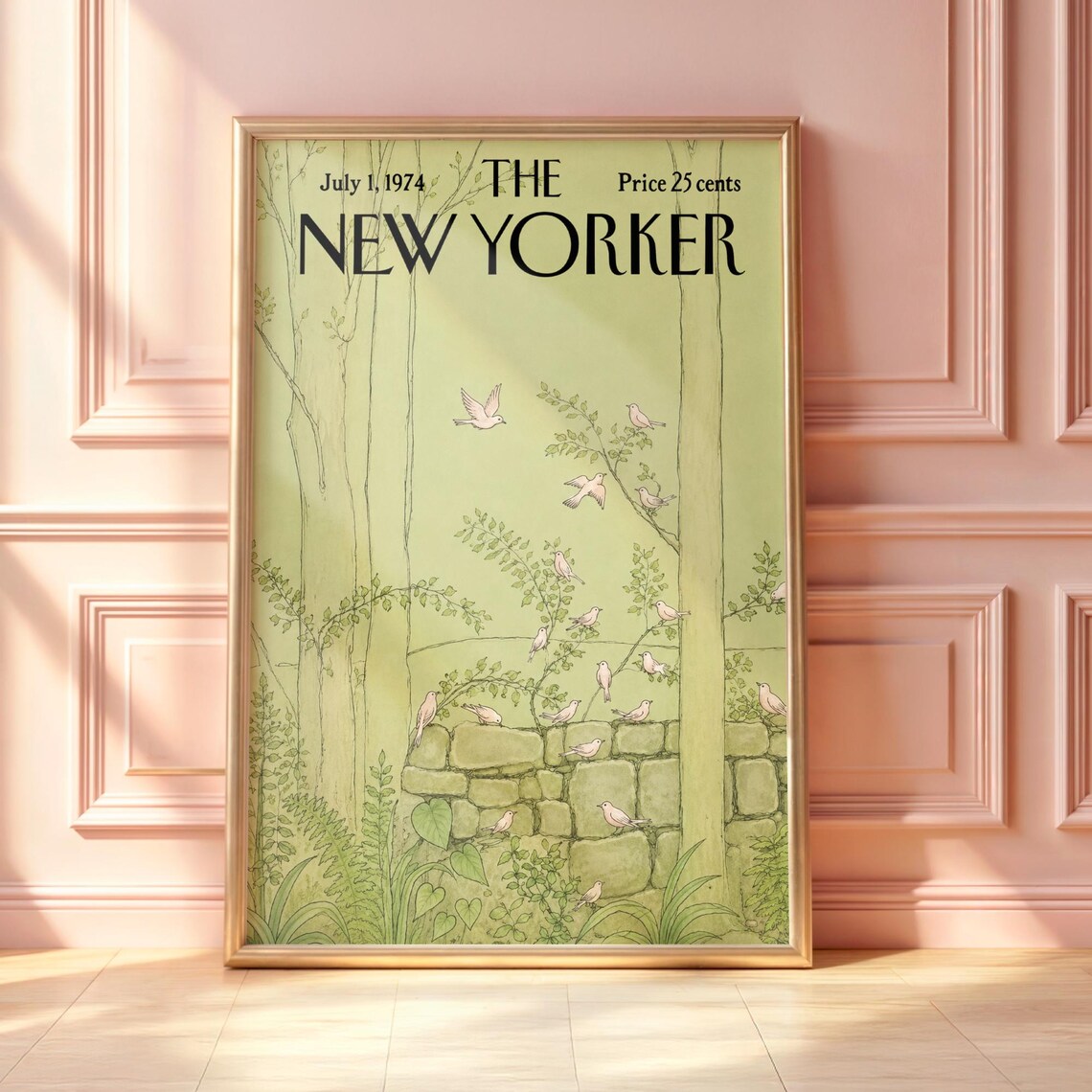 The New Yorker July 1974 Woodland Birds Stone Wall Garden Wall Print