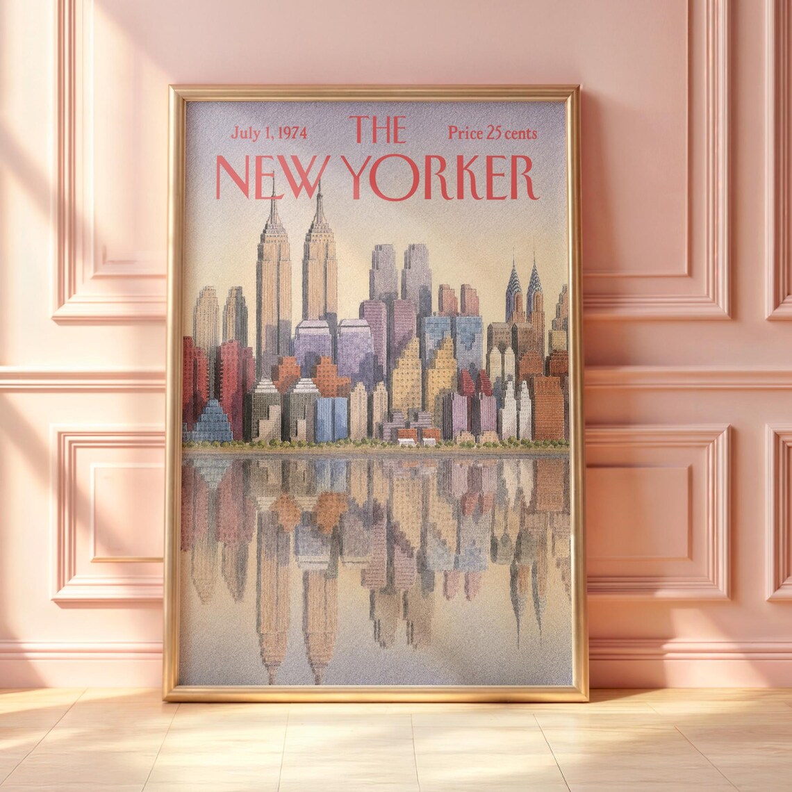 The New Yorker July 1 1974 Manhattan Skyline Reflection Art Poster