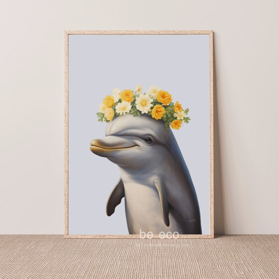Floral Dolphin Nursery Print Girls Room Decor