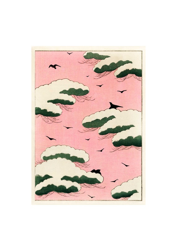 Pink Sky Illustration By Watanabe Seitei From Bijutsu Sekai 1893 1896 Fine Art Print A4a3a2 Framedunframed