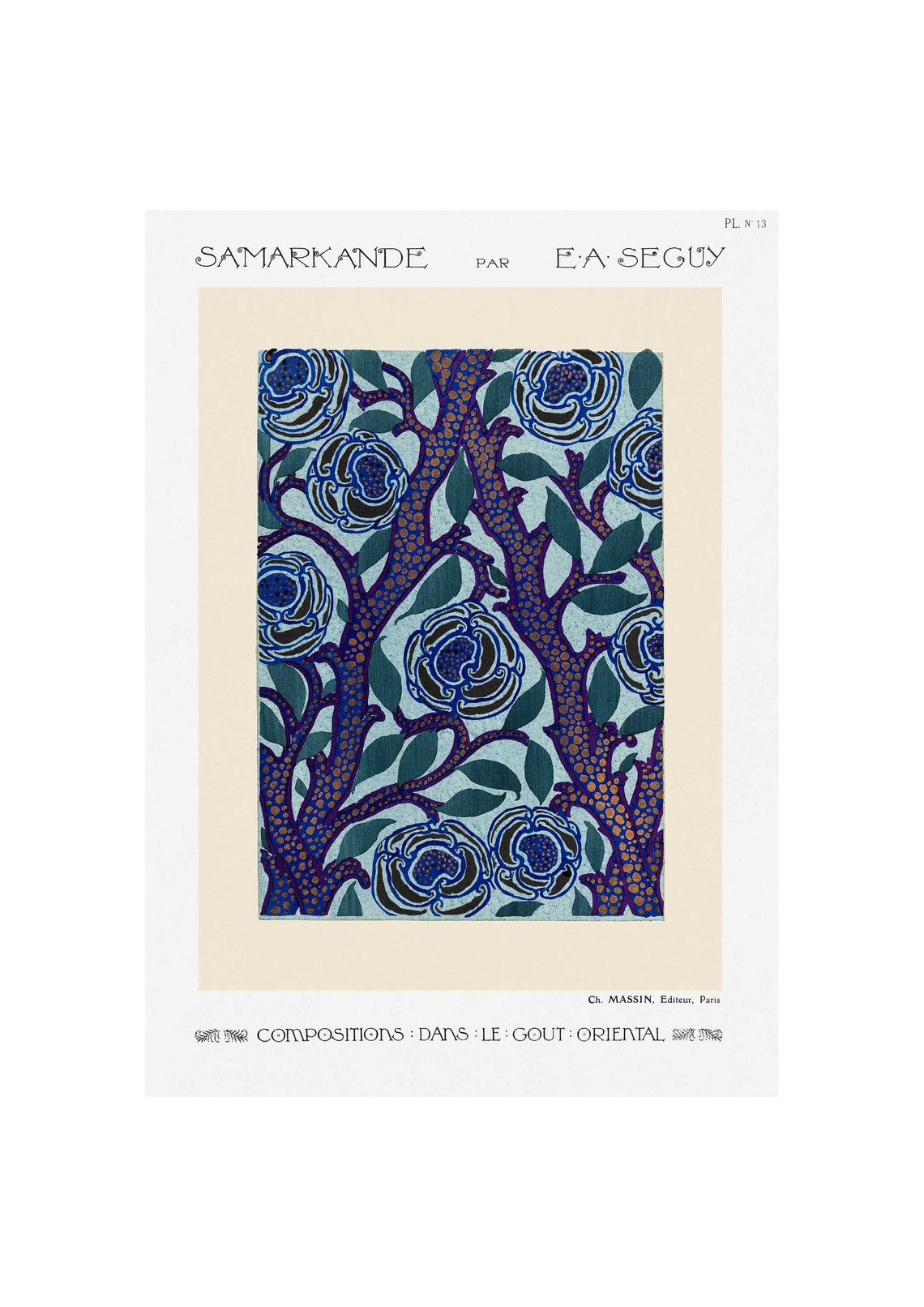 E A Seguy Samarkande Plate 13 Coral Tree Blue Blossom Pattern Poster