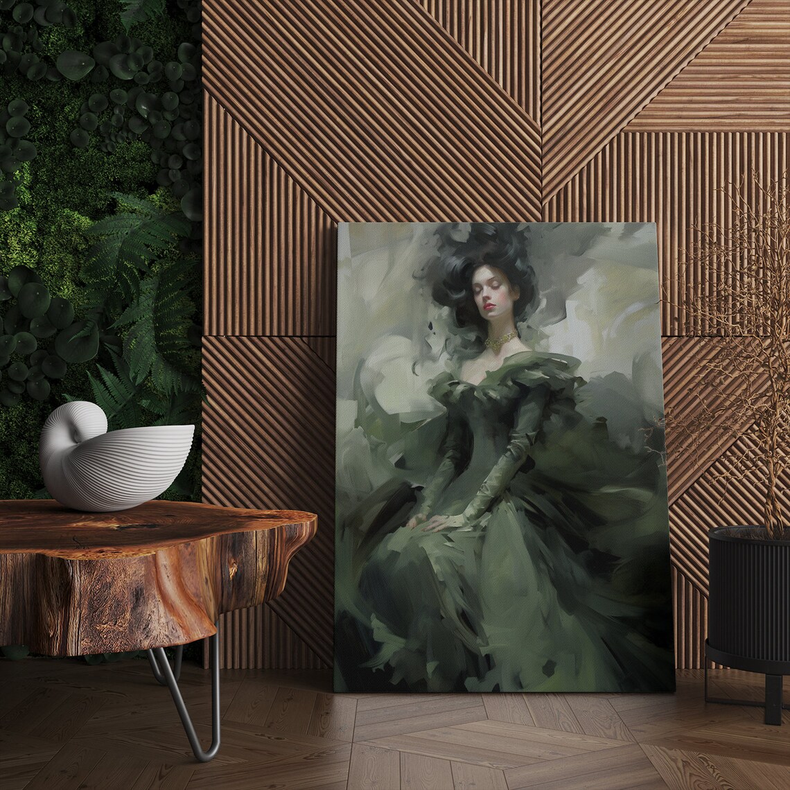 Elegant Lady In Green Victorian Baroque Gown Seated Portrait Wall Art - Image 4