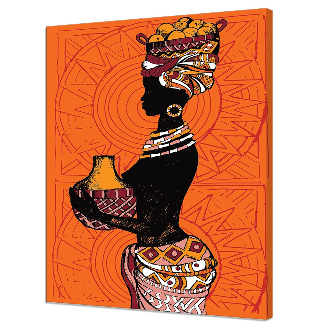 African Woman Portrait, Abstract Orange Art Print