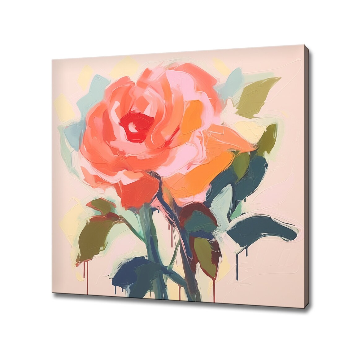 Coral Orange Rose Painting Bold Brushstrokes Abstract Floral Poster
