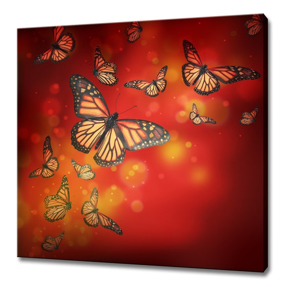 Beautiful Abstract Flying Red Yellow Butterflies Modern Design Home Decor Print Wall Art Picture Wall Hanging