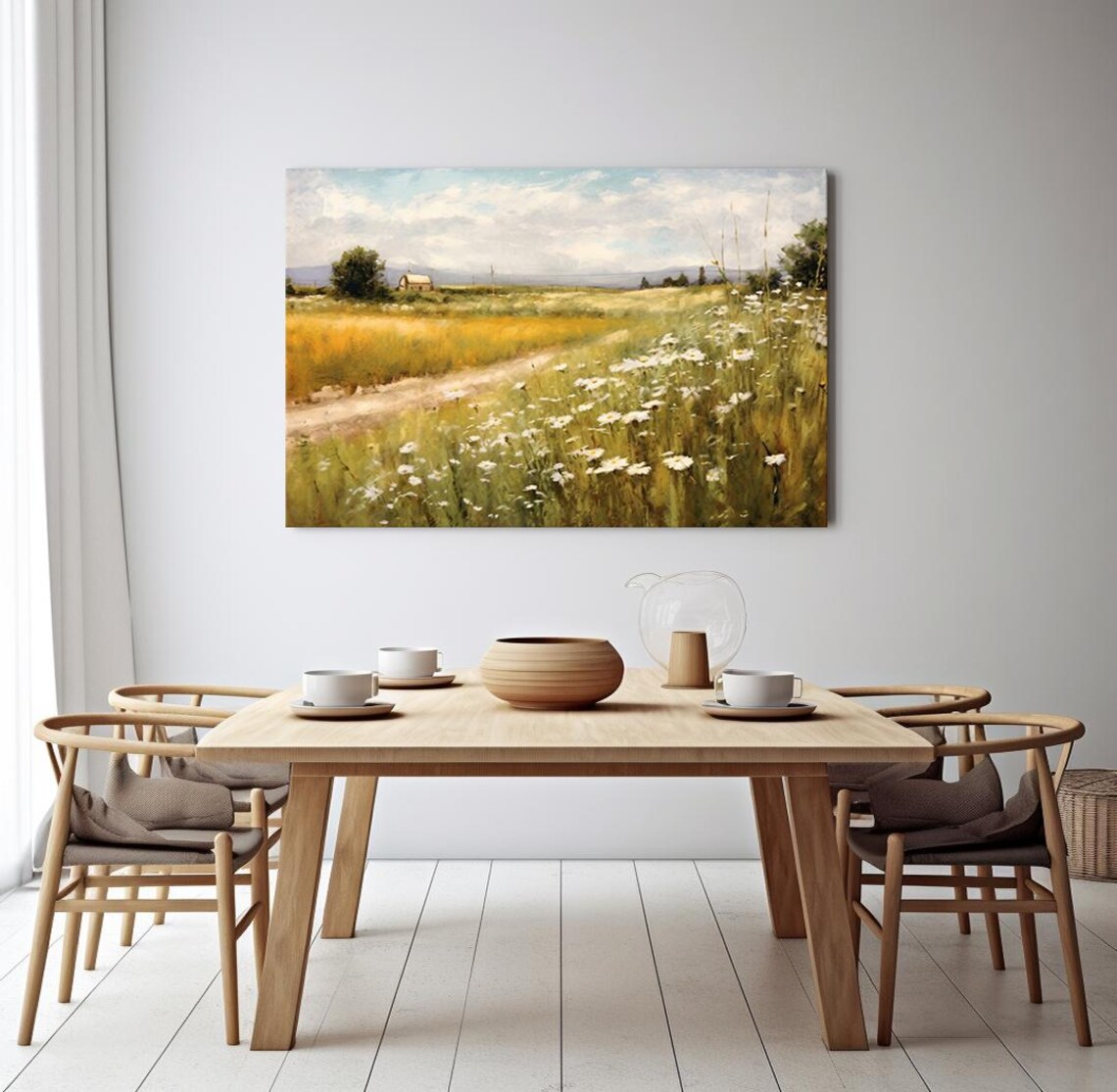 White Flowers Field Meadow Vintage Countryside Painting Style Print Farmhouse Decor Art Nature Picture Wall Hanging Fine Art Print - Image 4