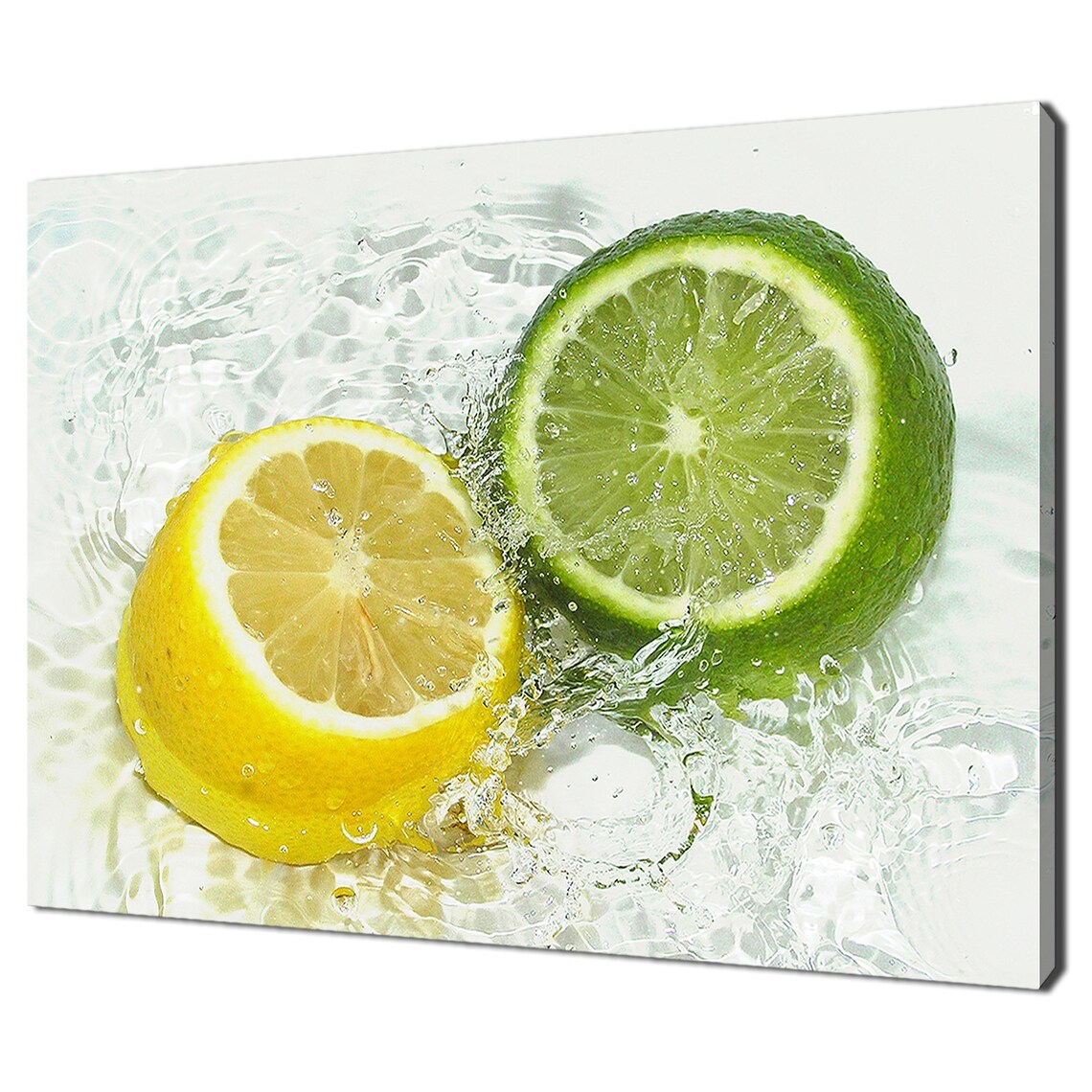 Lime and Lemon Splashing in Water, Kitchen Art Print
