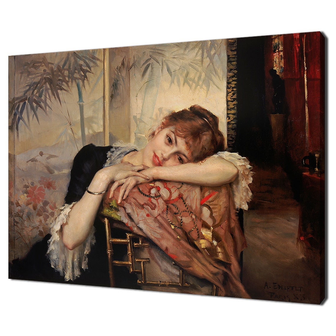 The Parisienne Virginie 1883 Edelfelt Reproduction Vintage Victorian Oil Painting Print Female Print Wall Art Antique Portrait