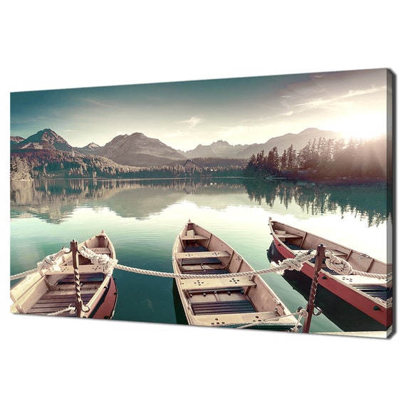 Stunning Panorama Of Boats On The Lake Sunset Modern Design Home Decor Print Wall Art Picture