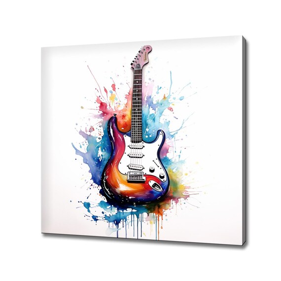 Rainbow Electric Guitar Watercolor Splash Colorful Music Instrument Poster