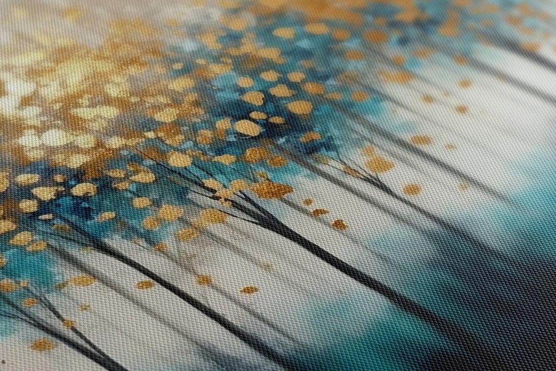 Abstract Gold Leaf Treetops Teal Forest Square Modern Wall Poster - Image 3