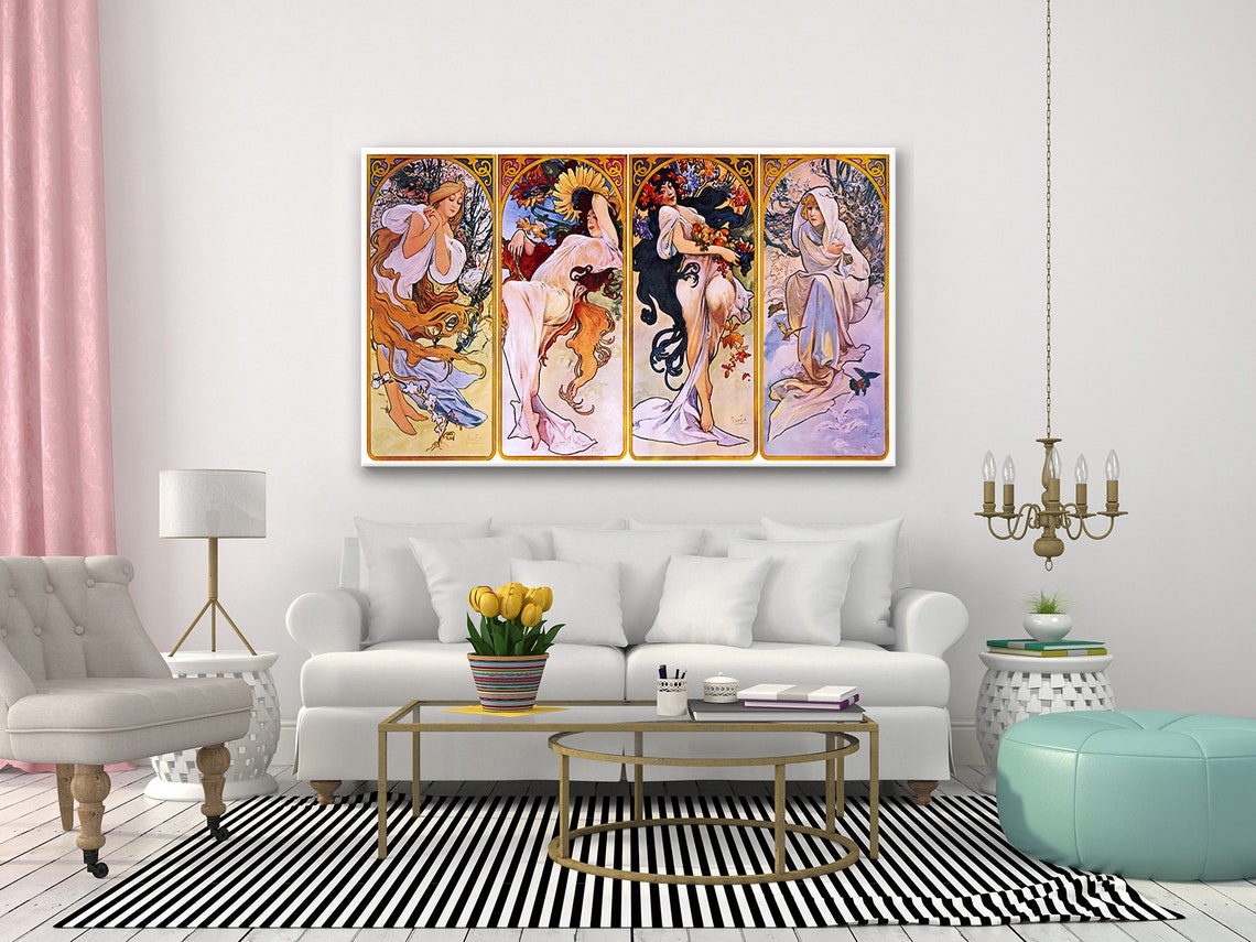 Alphonse Mucha Four Seasons Art Nouveau Four Panel Women Print Poster - Image 2