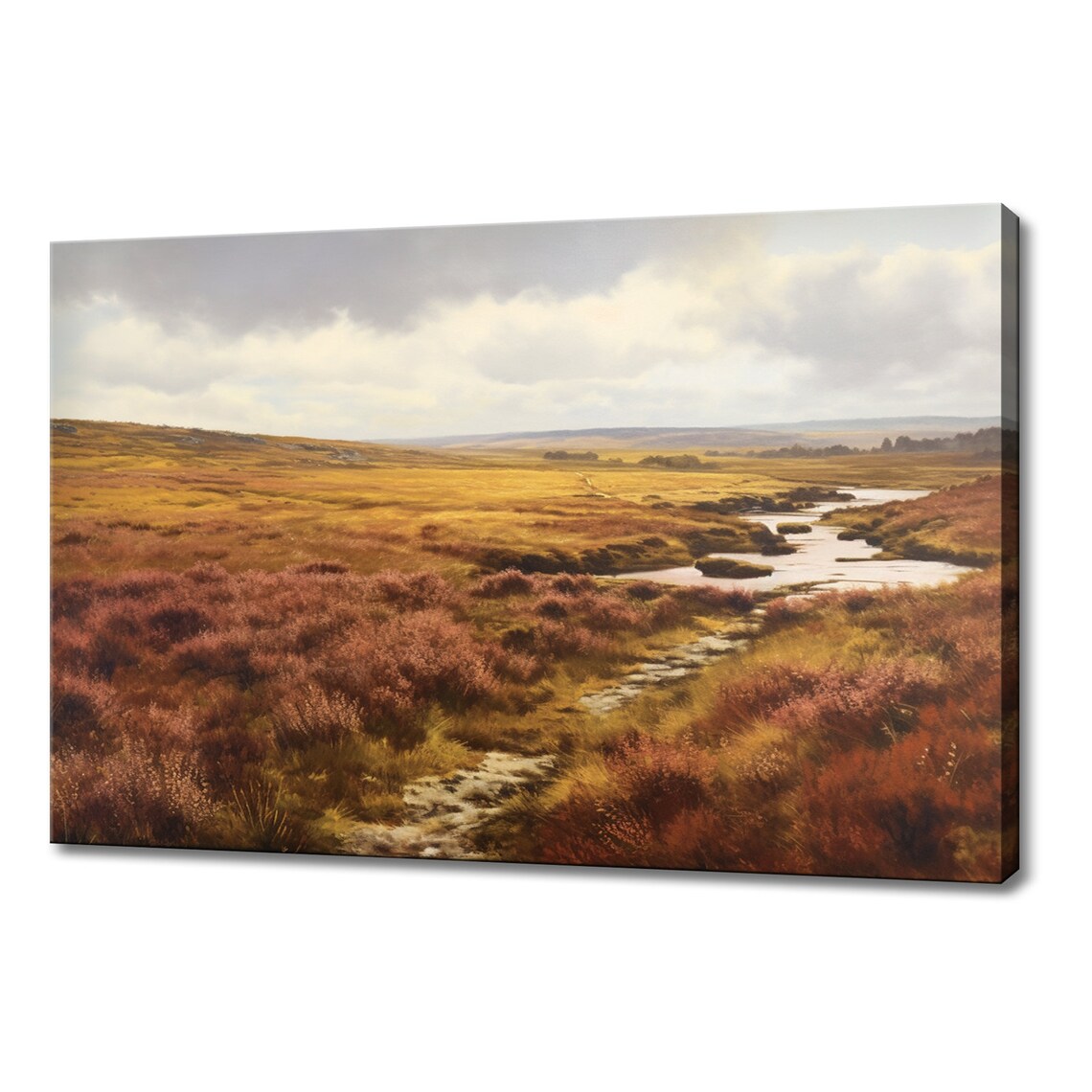 Autumn Moorland Meadow Winding Stream Golden Grasses Vintage Poster