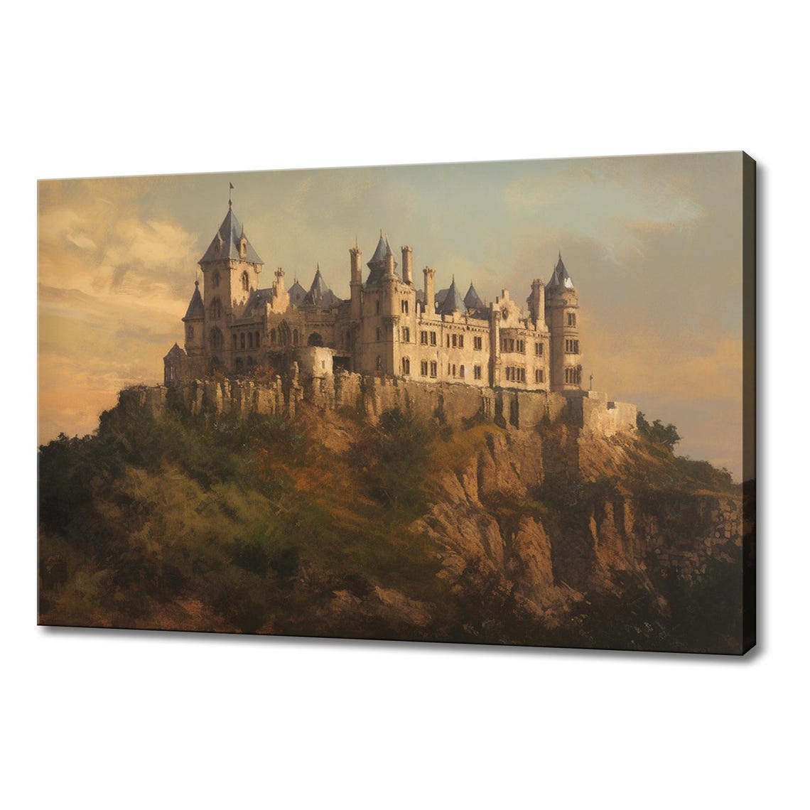 Medieval Castle On Hill Sunset Turret Stone Fortress Landscape Poster