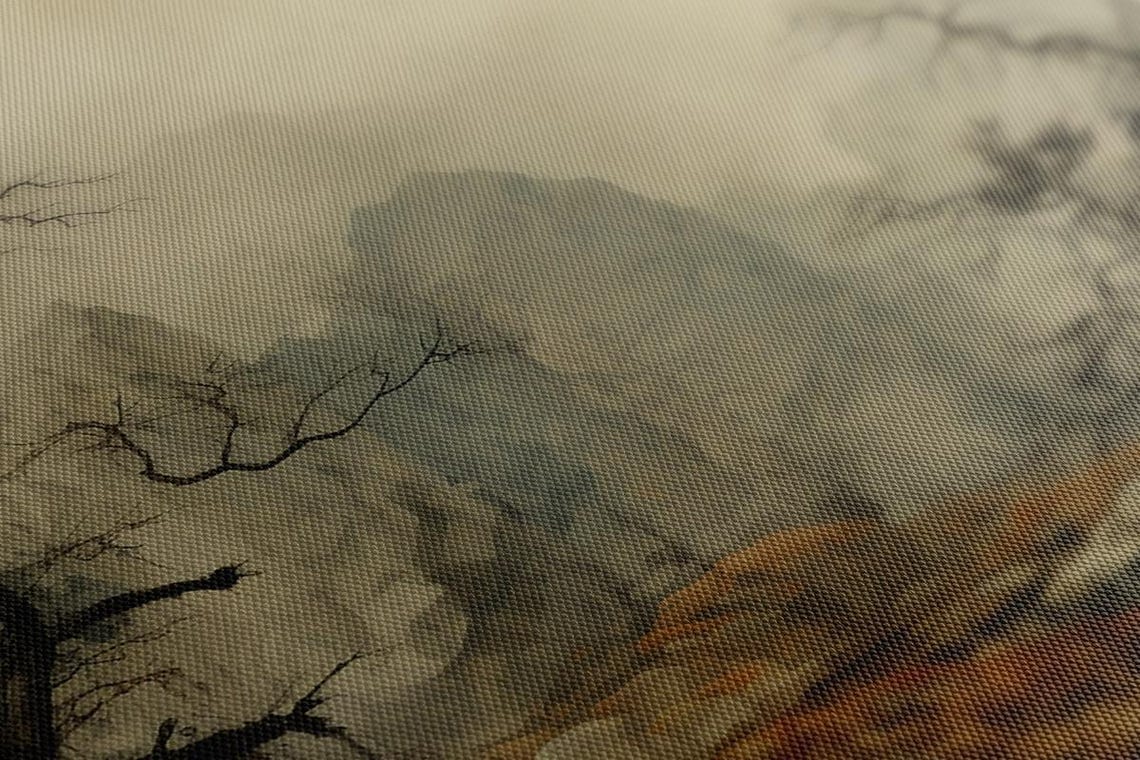 Misty Spooky Forest Bare Trees Rocky Cliffs Foggy Landscape Poster - Image 2