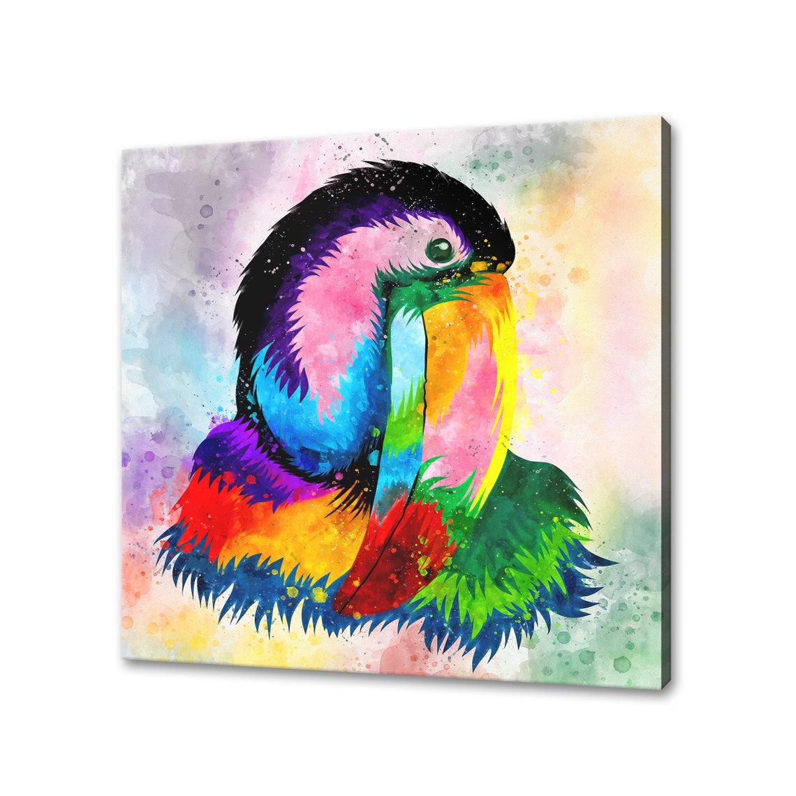 Toucan Rainbow Watercolor Tropical Bird Abstract Portrait Poster