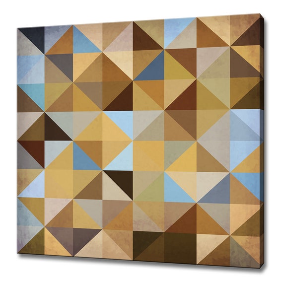 Abstract Brown Blue Triangles Geometric Modern Design Home Decor Print Wall Art Picture Wall Hanging