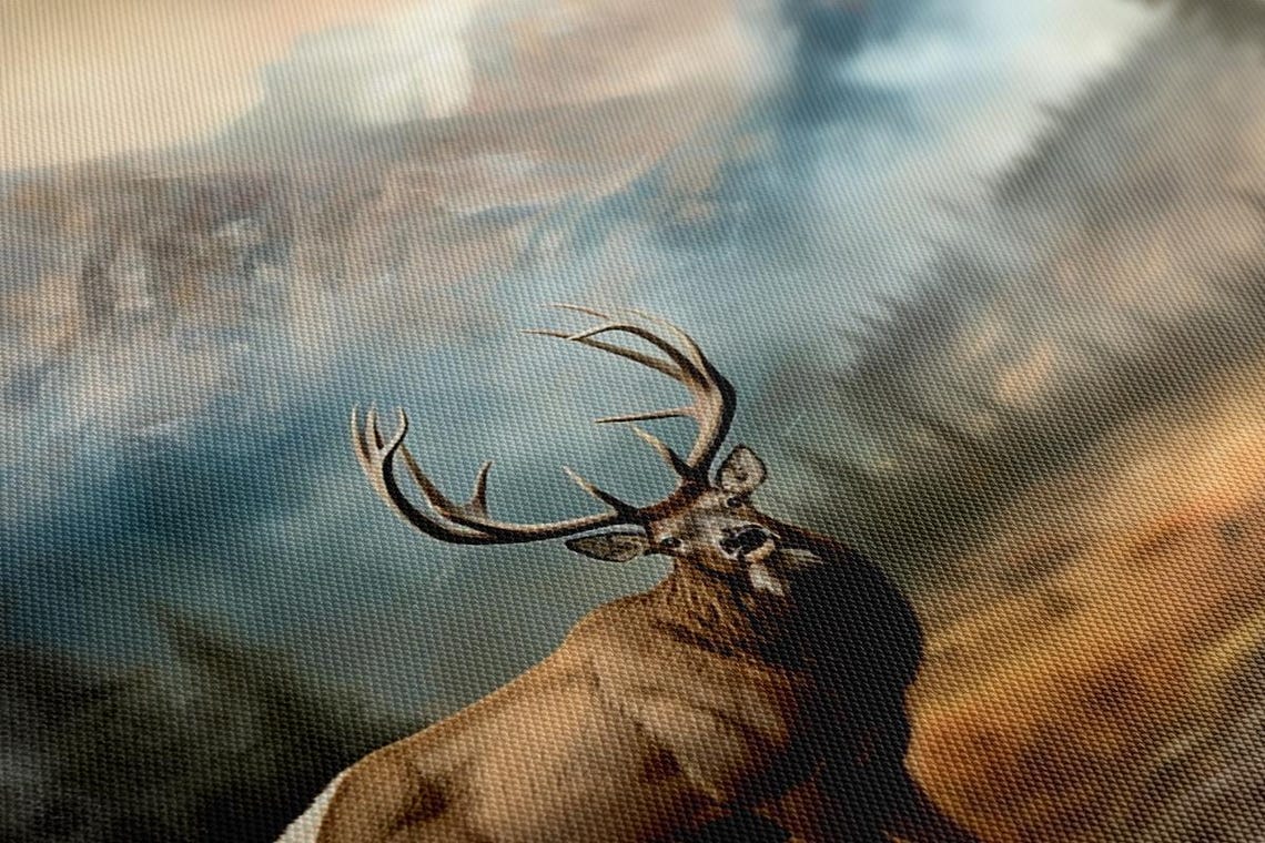 Bull Elk In Misty Autumn Valley Mountain Backdrop Vintage Art Poster - Image 2