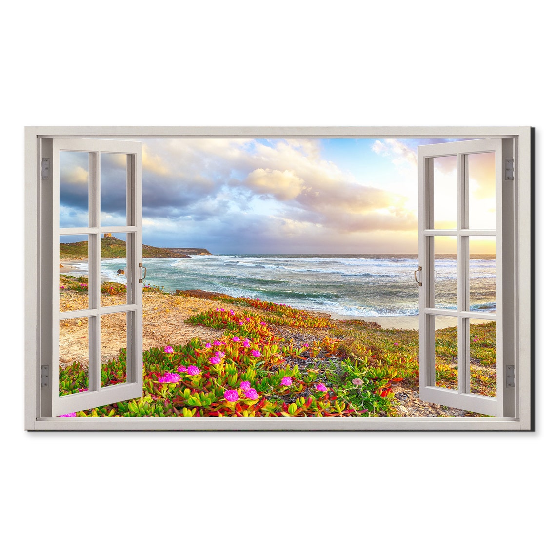 Capo San Marco Lighthouse Window View Wildflower Coast Sunset Poster