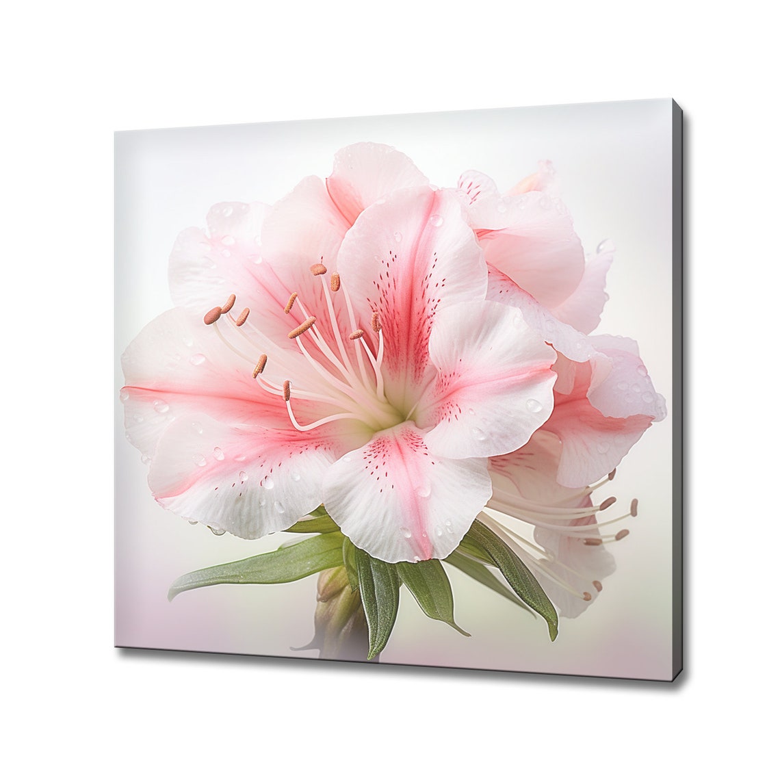 Pink Azalea Bloom With Dew Drops Soft Botanical Close Up Wall Art