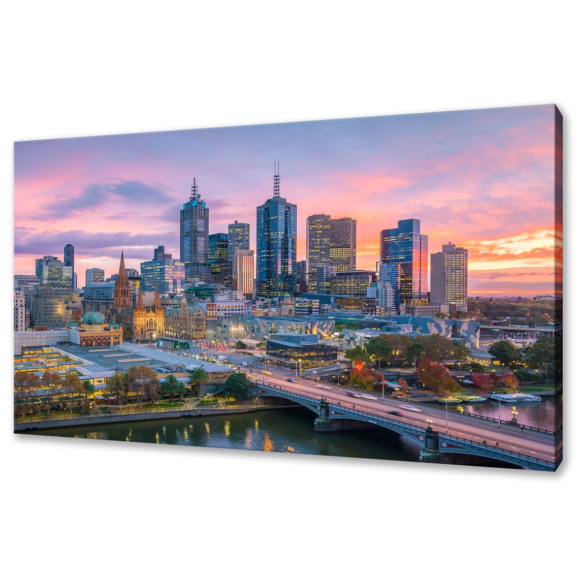 Melbourne Australia Sunset Skyline Yarra River City View Poster