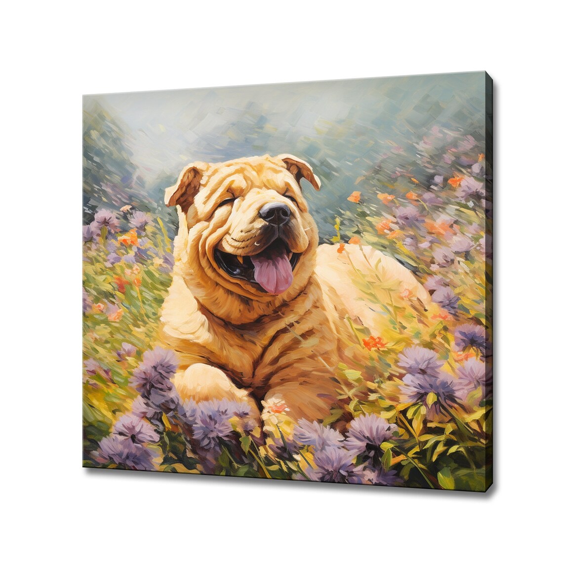 Happy Shar Pei Dog Smiling In Purple Wildflower Field Dog Poster - Image 3